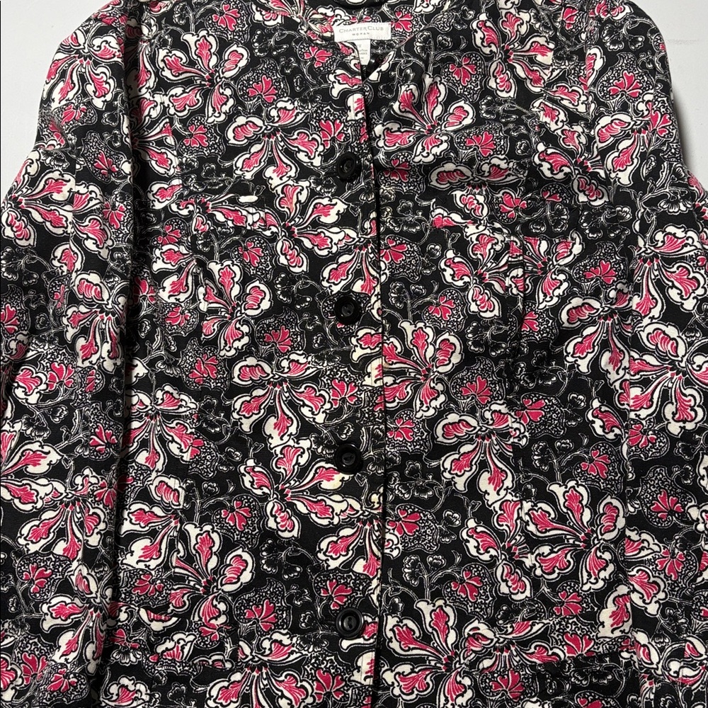 Charter Club Black and Pink Floral Jacket